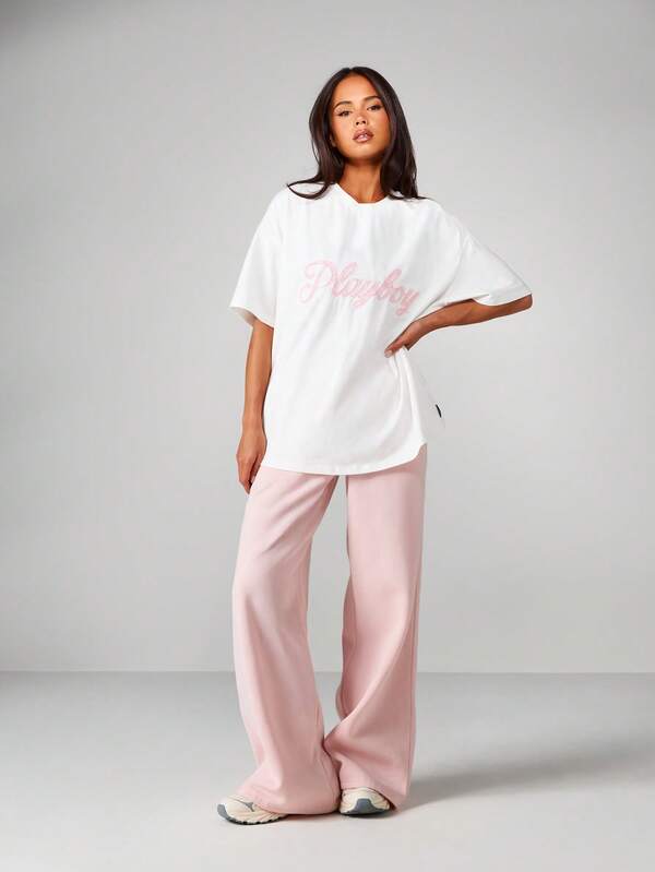 Missguided Missguided X Playboy Oversized T-Shirt With Pink Script Applique