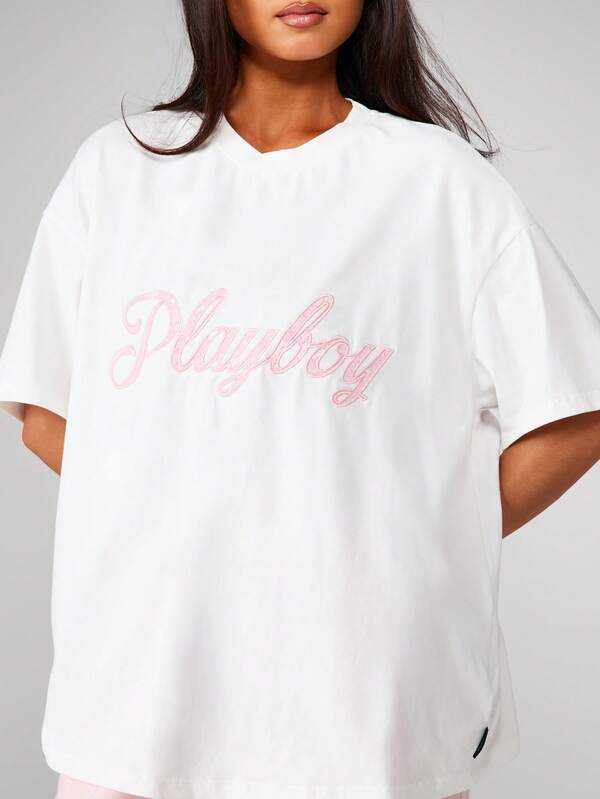 Missguided Missguided X Playboy Oversized T-Shirt With Pink Script Applique