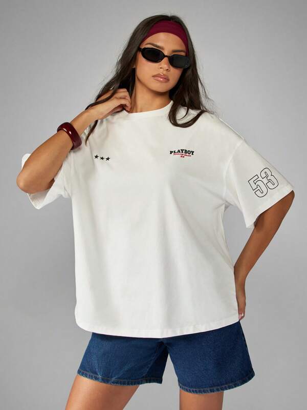 Missguided Missguided X Playboy Oversized T-Shirt With Racing Flag Print