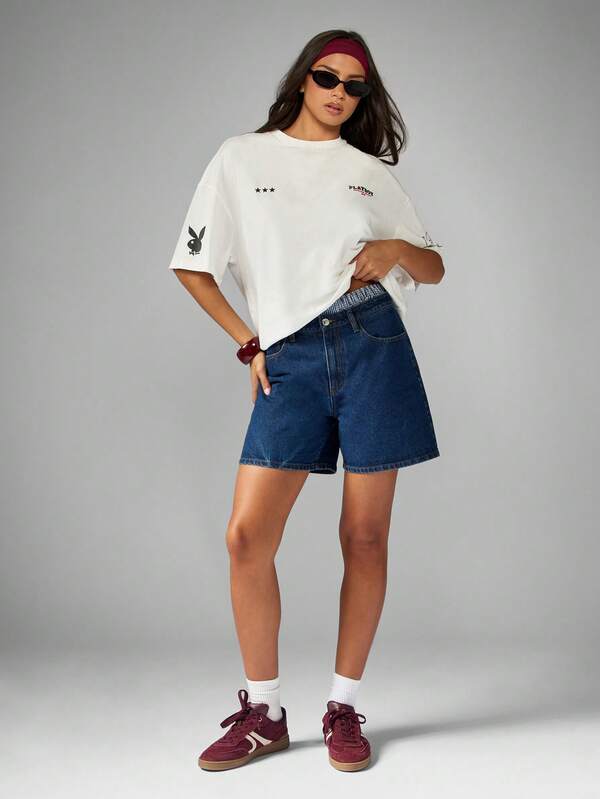 Missguided Missguided X Playboy Oversized T-Shirt With Racing Flag Print
