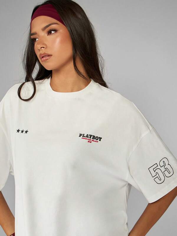 Missguided Missguided X Playboy Oversized T-Shirt With Racing Flag Print