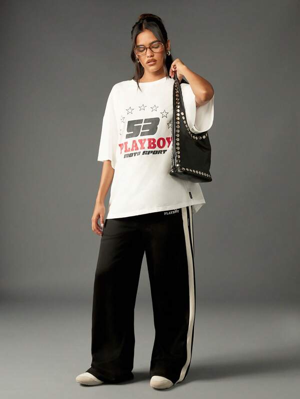 Missguided Missguided X Playboy Oversized T-Shirt With Star Logo Graphic Print
