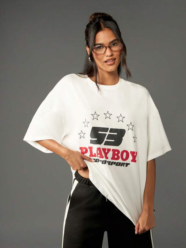 Missguided Missguided X Playboy Oversized T-Shirt With Star Logo Graphic Print