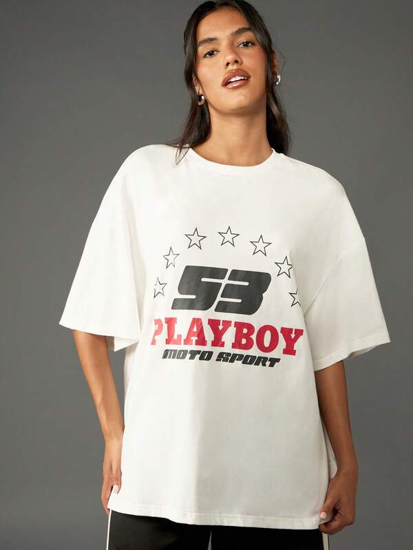 missguided Missguided x Playboy Oversized T-Shirt With Star Logo Graphic Print