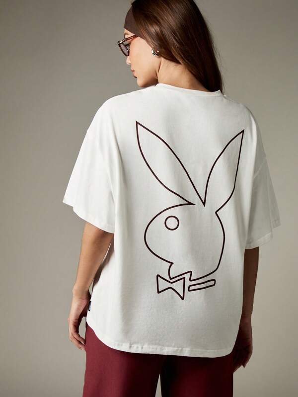 Missguided Missguided X Playboy Oversized T-Shirt With Varsity Logo And Bunny Print