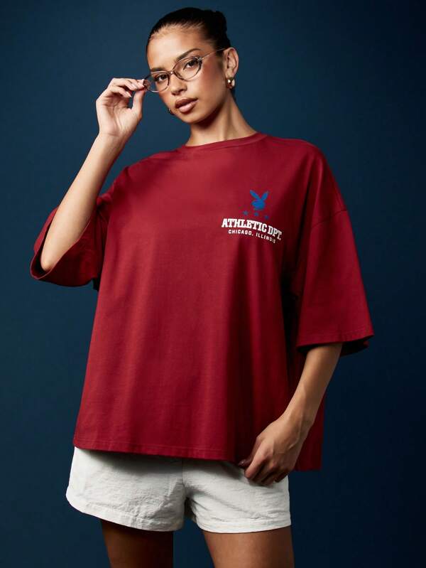 Missguided Missguided X Playboy Oversized T-Shirt With Varsity Graphics