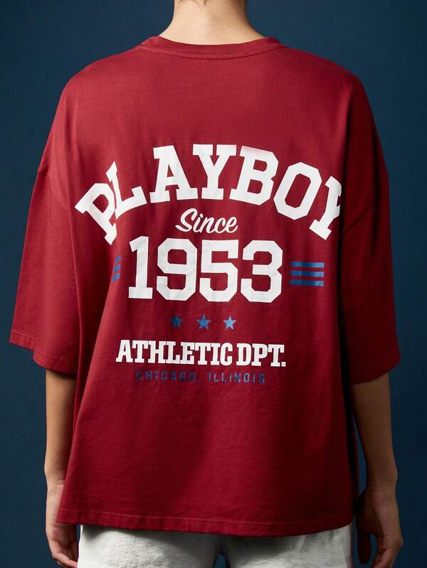 Missguided Missguided X Playboy Oversized T-Shirt With Varsity Graphics