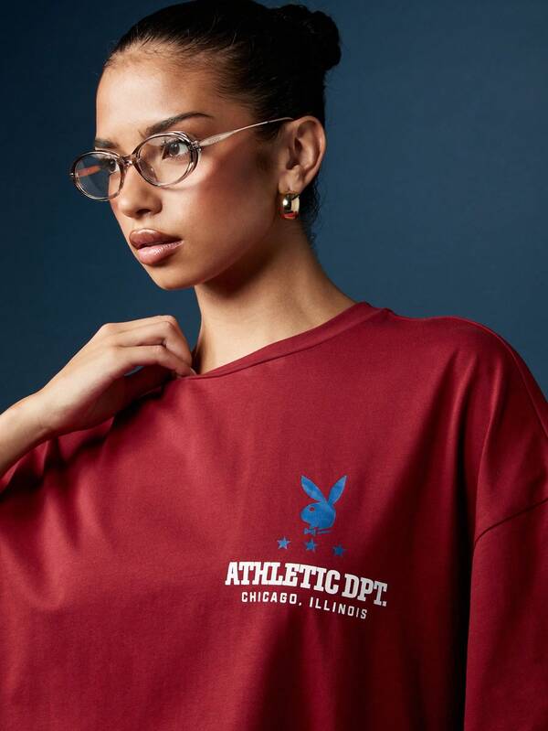 Missguided Missguided X Playboy Oversized T-Shirt With Varsity Graphics