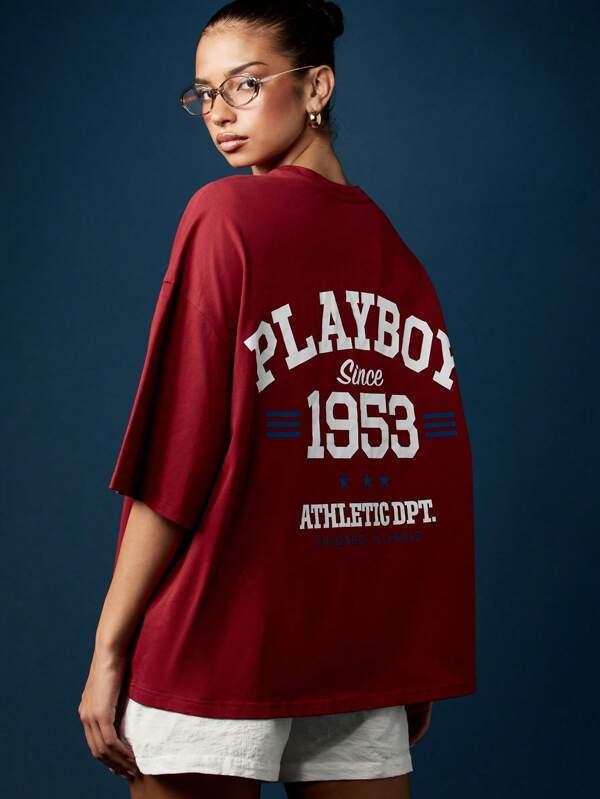 missguided Missguided x Playboy Oversized T-Shirt With Varsity Graphics