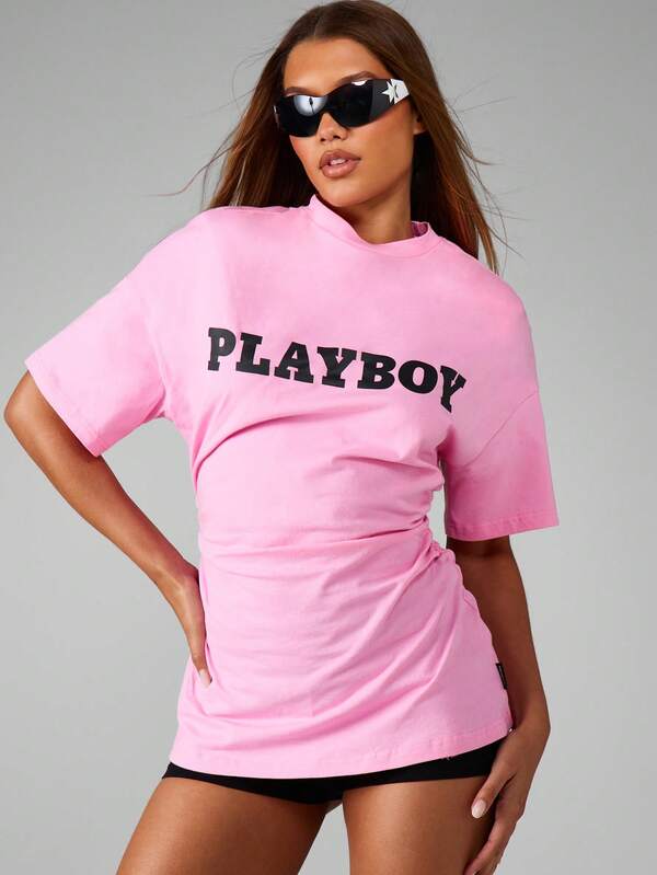 missguided Missguided x Playboy Oversized Tee With Side Ruching Detail
