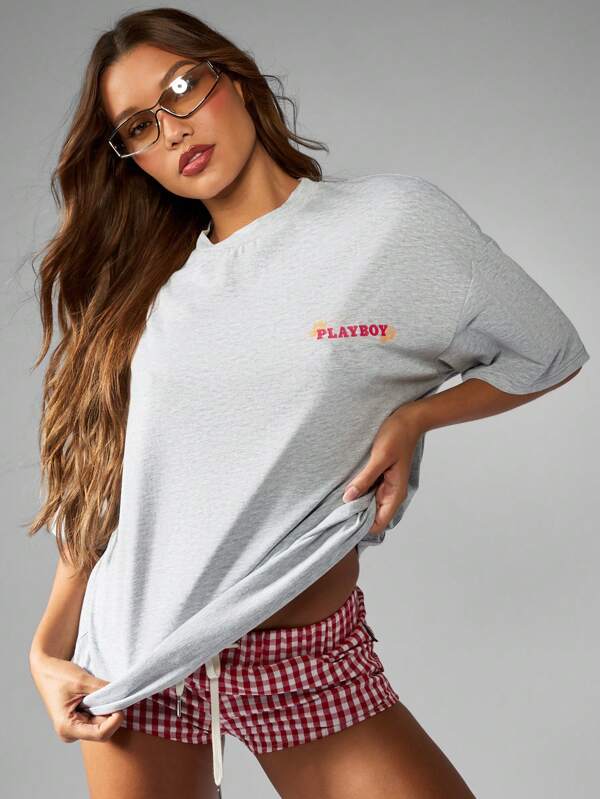 Missguided Missguided X Playboy Oversized Tropical Hibiscus Palm Leaf Hawaiian Print T-Shirt