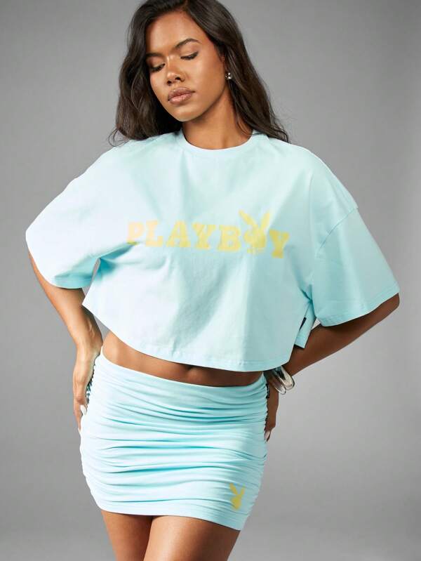 missguided Missguided x Playboy Oversized Ultra Soft Basic Crop Tee