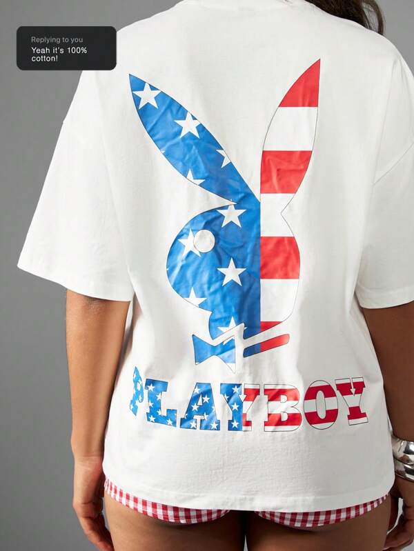 missguided Missguided x Playboy Oversized USA Flag American Pride T-Shirt