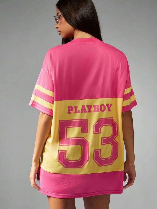 Missguided Missguided X Playboy Oversized V-Neck Football Jersey Mini Dress With Number Print