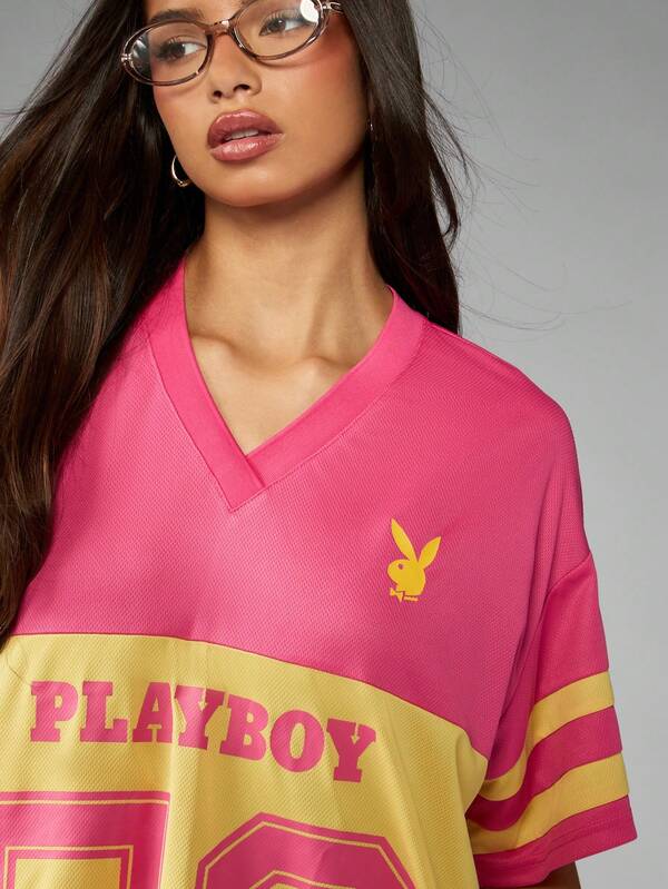 Missguided Missguided X Playboy Oversized V-Neck Football Jersey Mini Dress With Number Print