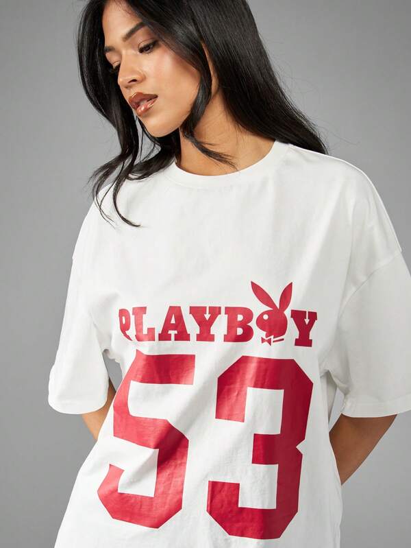 Missguided Missguided X Playboy Oversized Varsity Style Graphic Print Women's T-Shirt