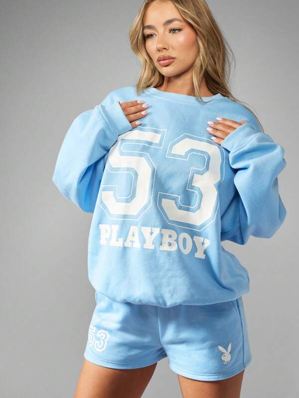 Missguided Missguided X Playboy Oversized Varsity Style Sweatshirt With Athletic Number Print