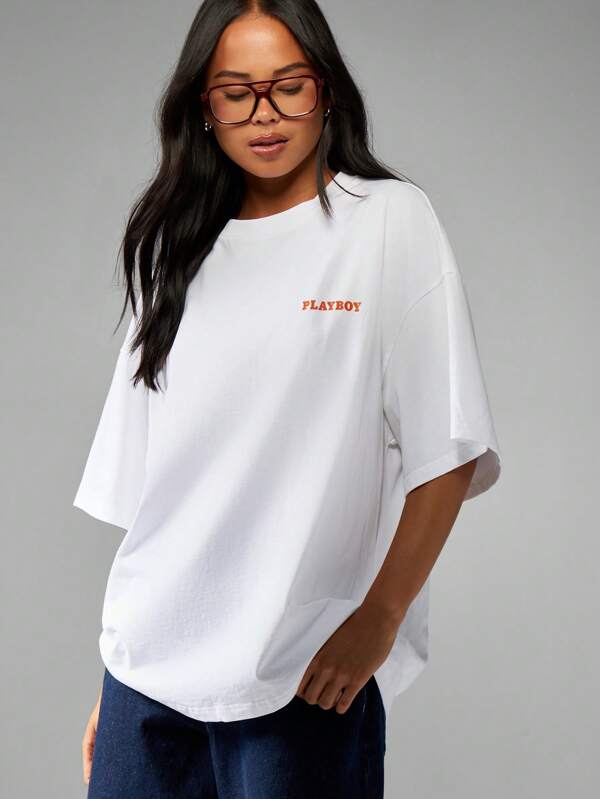 Missguided Missguided X Playboy Oversized White T-Shirt With Artistic Photography Print