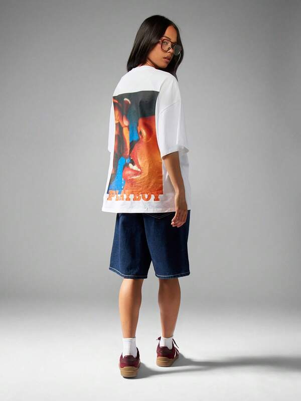 Missguided Missguided X Playboy Oversized White T-Shirt With Artistic Photography Print