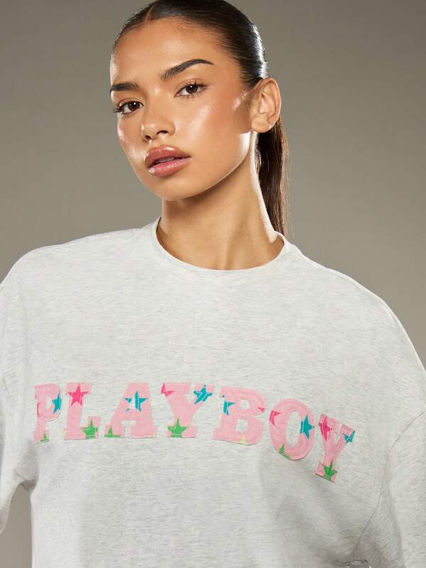 Missguided Missguided X Playboy Oversized White T-Shirt With Applique Star Design