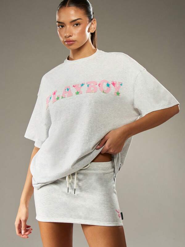 missguided Missguided x Playboy Oversized White T-Shirt With Applique Star Design