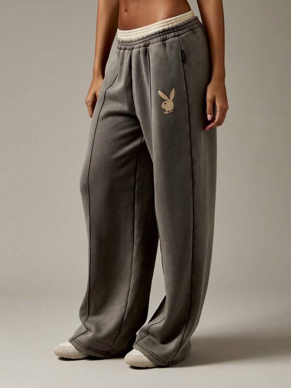Missguided Missguided X Playboy Oversized Wide Leg High Waisted Loungewear Street Style Sweatpants