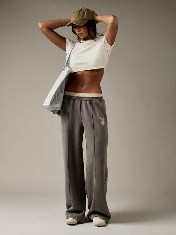 Missguided Missguided X Playboy Oversized Wide Leg High Waisted Loungewear Street Style Sweatpants