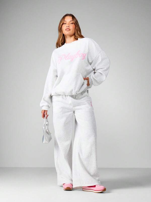 Missguided Missguided X Playboy Oversized Wide Leg Joggers With Drawstring