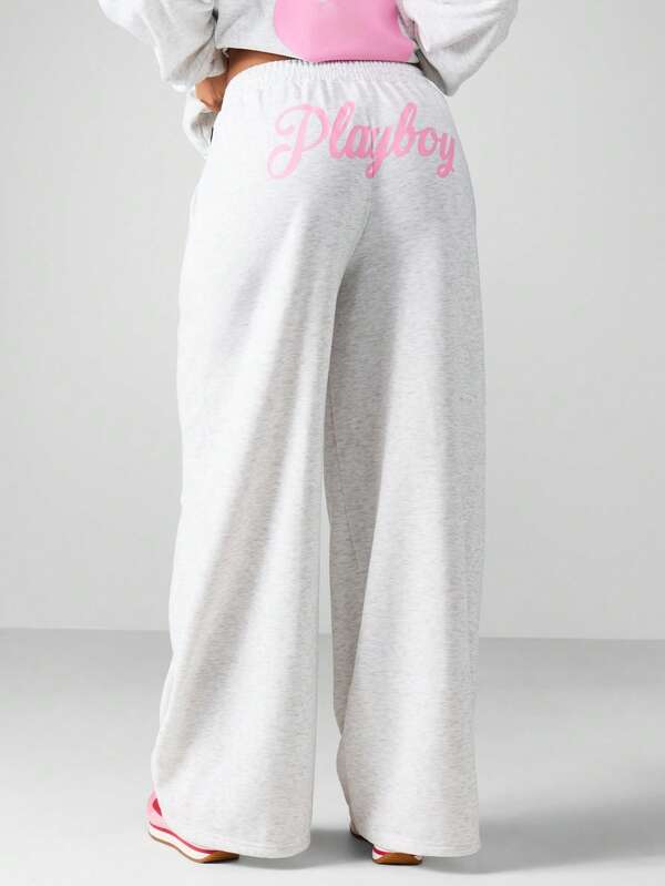 Missguided Missguided X Playboy Oversized Wide Leg Joggers With Drawstring