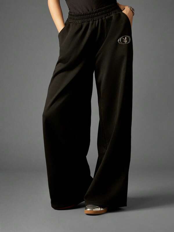 missguided Missguided x Playboy Oversized Wide Leg Joggers With Elastic Waistband