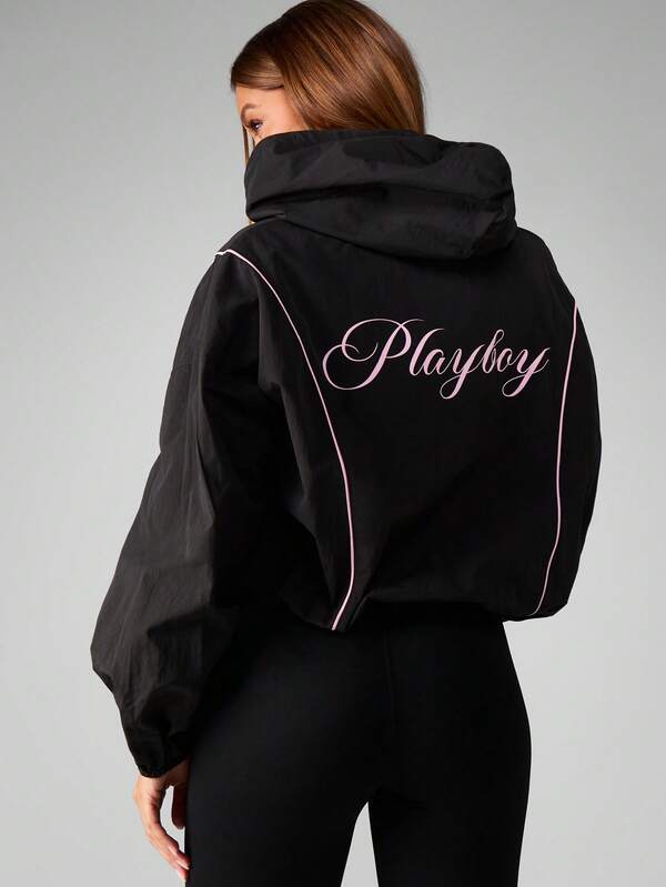 Missguided Missguided X Playboy Oversized Zip Up Hoodie Windbreaker With Hood