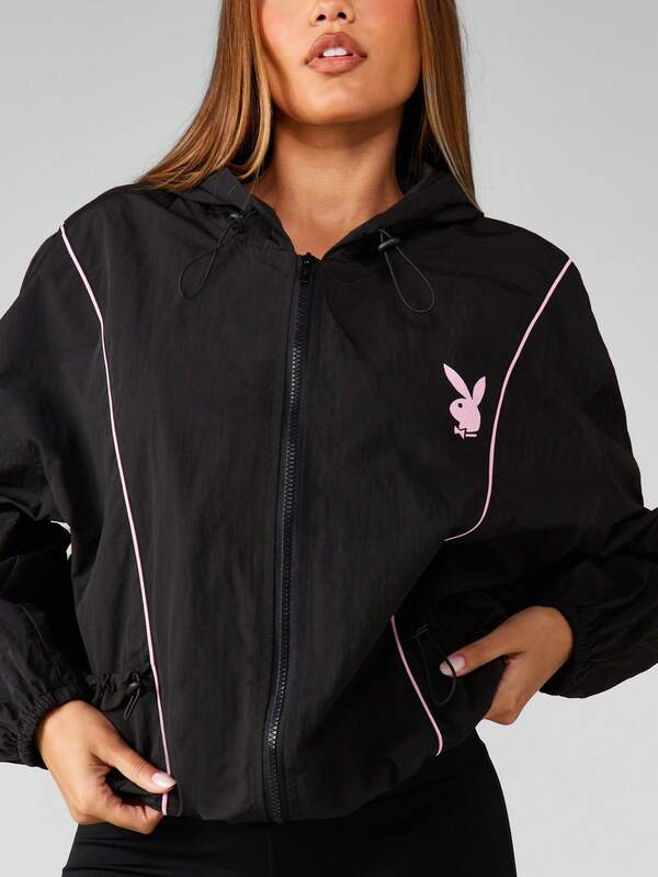Missguided Missguided X Playboy Oversized Zip Up Hoodie Windbreaker With Hood