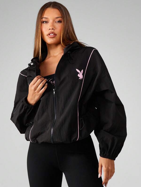 Missguided Missguided X Playboy Oversized Zip Up Hoodie Windbreaker With Hood