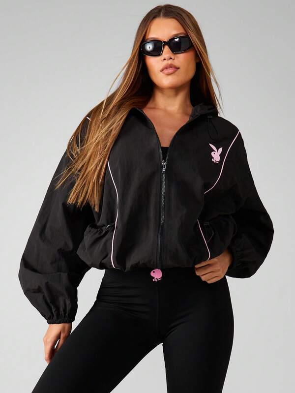 missguided Missguided x Playboy Oversized Zip Up Hoodie Windbreaker With Hood