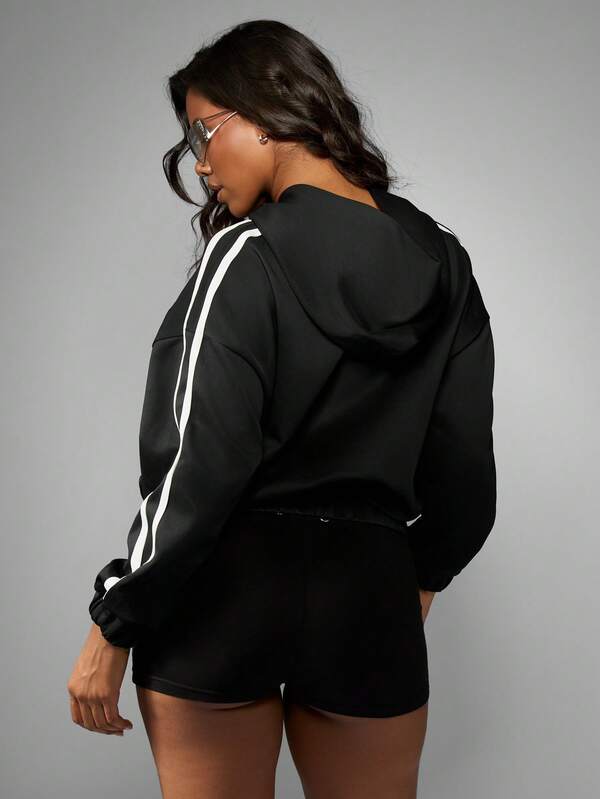 Missguided Missguided X Playboy Oversized Zip Up Hoodie With Stripe Detail