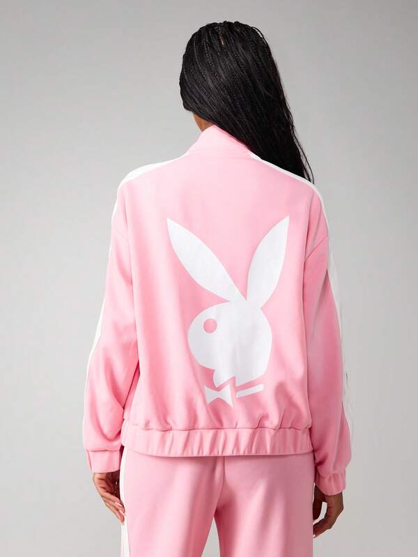 Missguided Missguided X Playboy Oversized Zip Up Sweatshirt With Stripe Detail