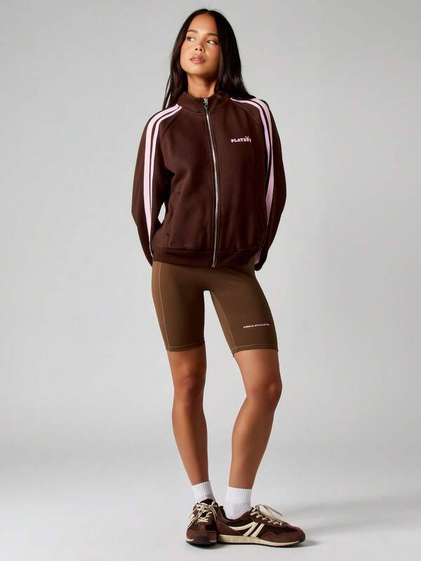 Missguided Missguided X Playboy Oversized Zip Up Sweatshirt With Stripe Detail