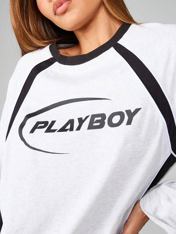 Missguided Missguided X Playboy Panelled Long Sleeve T-Shirt Mini Dress With Graphic Print