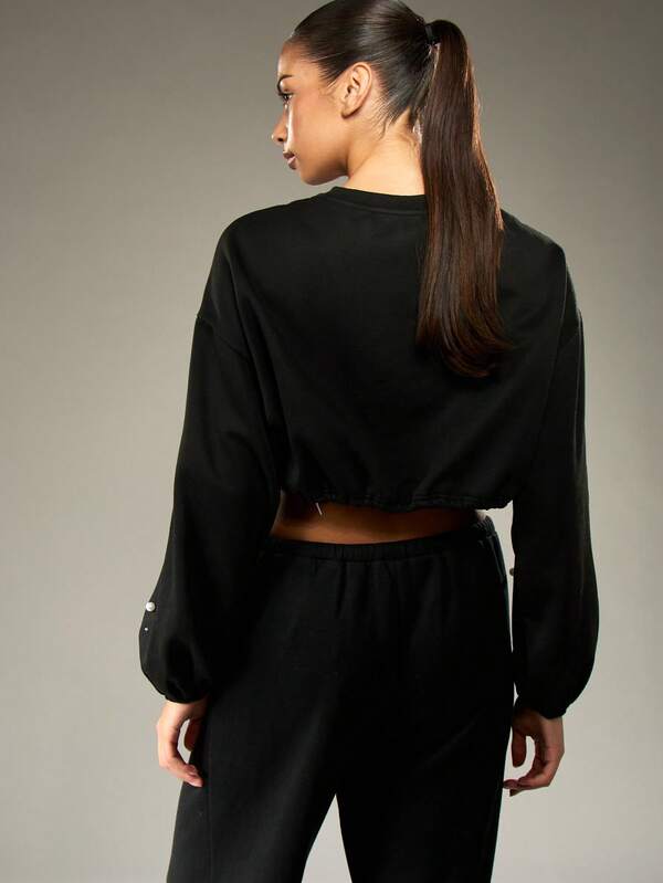Missguided Missguided X Playboy Pearl Studded Balloon Sleeve Crop Sweatshirt With Drawstring