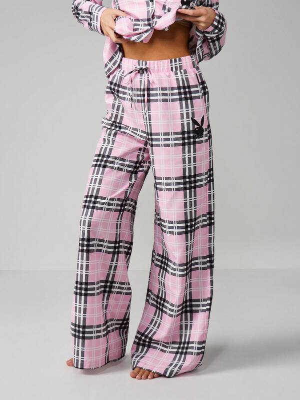 Missguided Missguided X Playboy Pink Plaid Long Sleeve Pajama Set