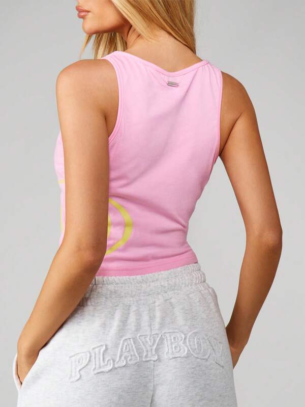 Missguided Missguided X Playboy Pink Ribbed V Neck Crop Tank Top