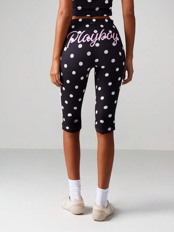 Missguided Missguided X Playboy Polka Dot Capri Leggings With Side Stripe