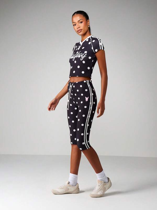 Missguided Missguided X Playboy Polka Dot Capri Leggings With Side Stripe