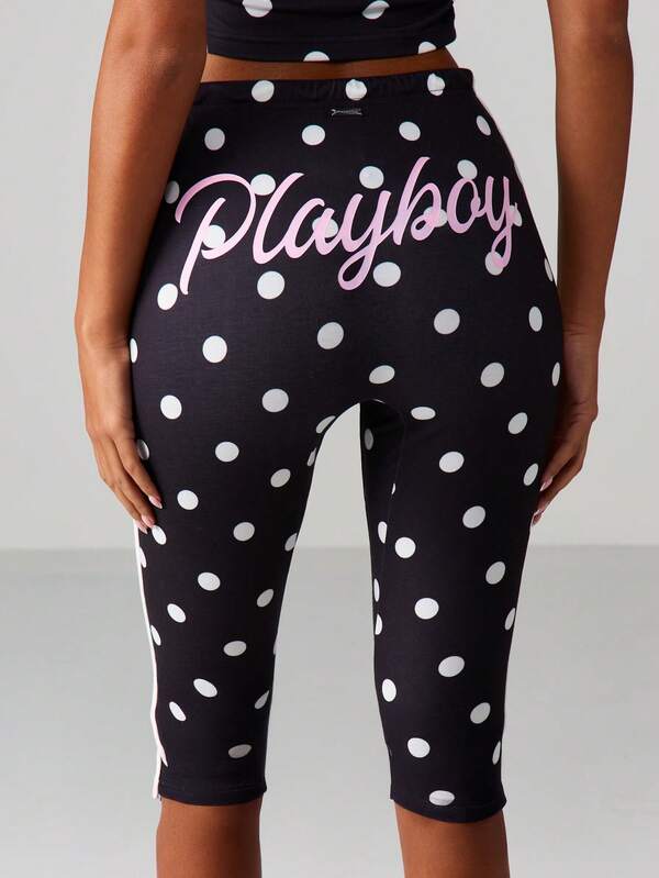 Missguided Missguided X Playboy Polka Dot Capri Leggings With Side Stripe