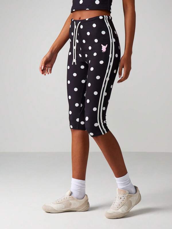 missguided Missguided x Playboy Polka Dot Capri Leggings With Side Stripe