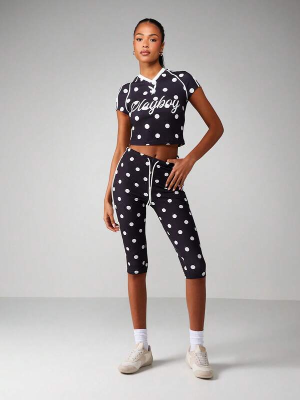 Missguided Missguided X Playboy Polka Dot Crop Top With V-Neck