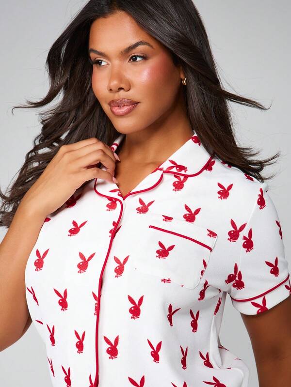 Missguided Missguided X Playboy Print Button Down Pajama Set