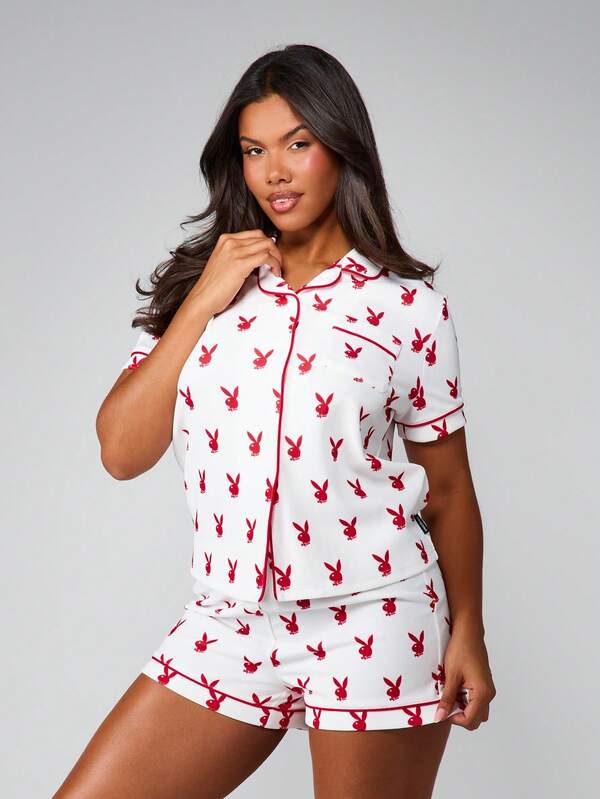 missguided Missguided x Playboy Print Button Down Pajama Set