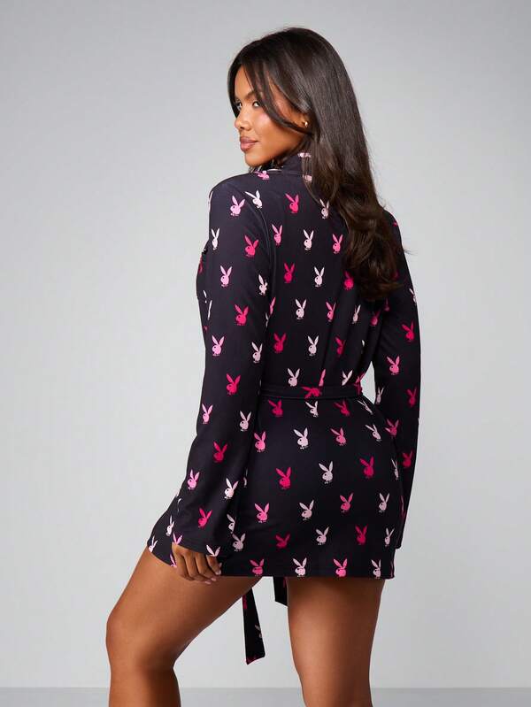 Missguided Missguided X Playboy Print Dressing Gown With Belt