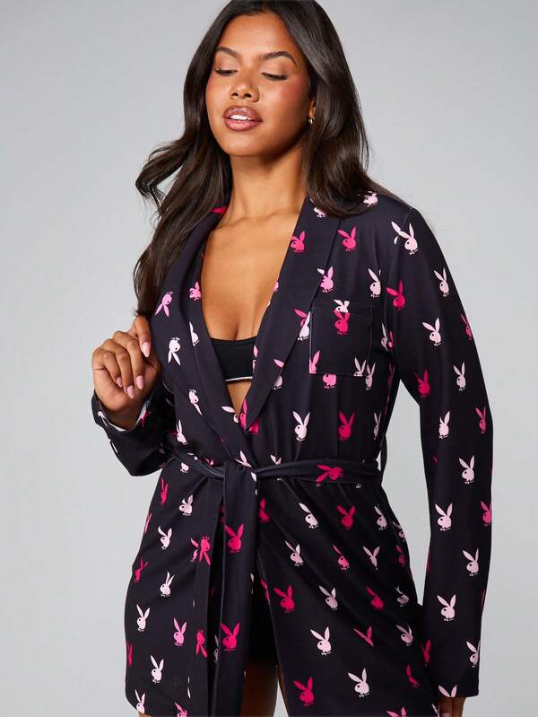 Missguided Missguided X Playboy Print Dressing Gown With Belt